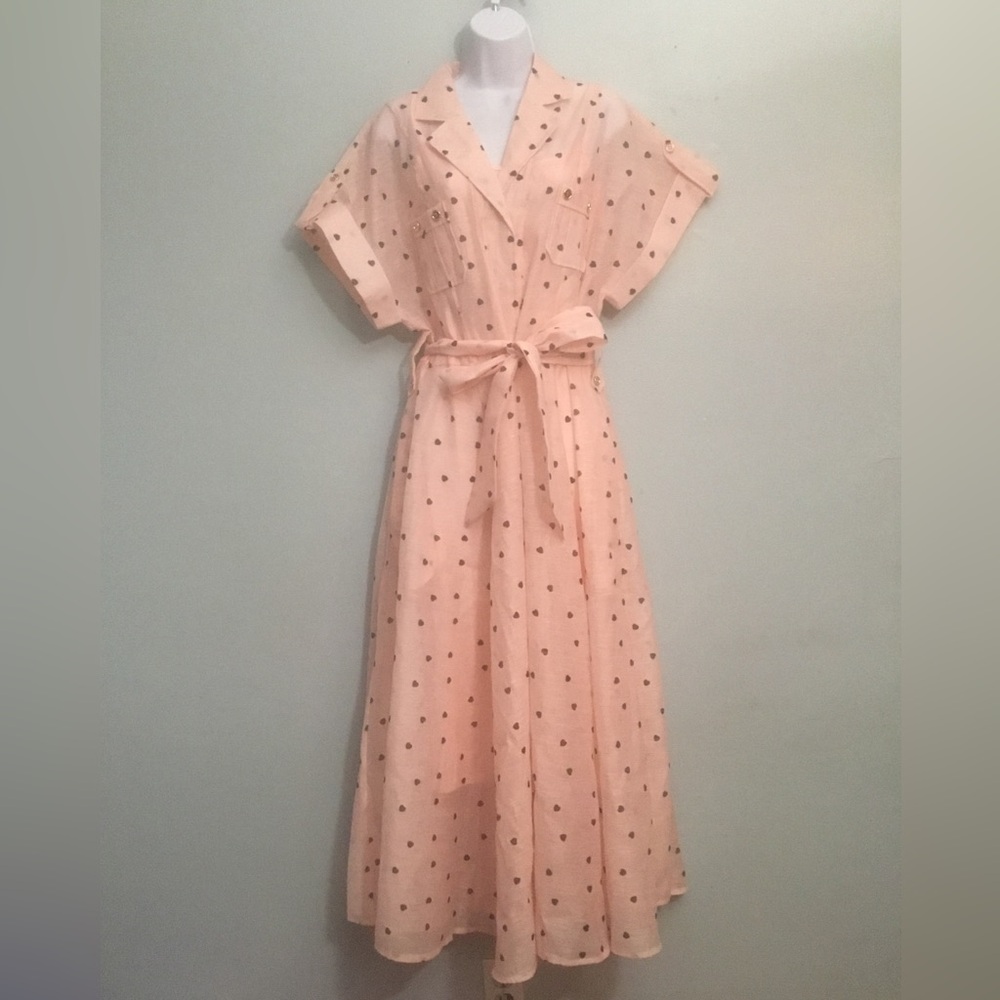 N by Nancy Women's Pink Polka Dot Tie-Waist Dress